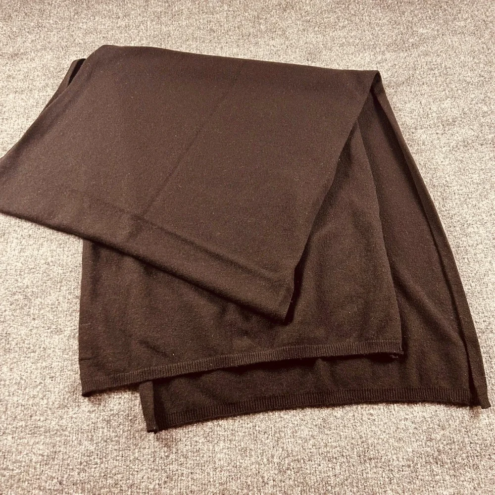100% Cashmere Scarf Black Solid Knit Luxury Winter Wrap Unisex 78x21